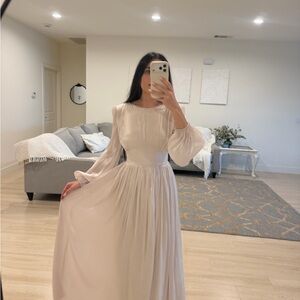 Aje Cream Long-Sleeve Pleated Waist Maxi Dress
